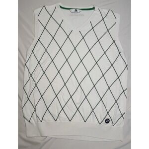 BMW Golfsport Classic Argyle V-Neck Sweater Vest Green White Striped Mens Size L